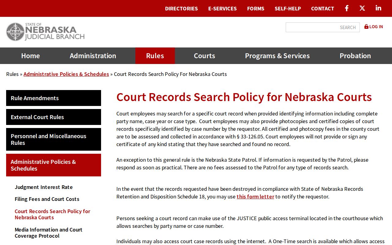 Nebraska court records search policy and courthouse terminal reference