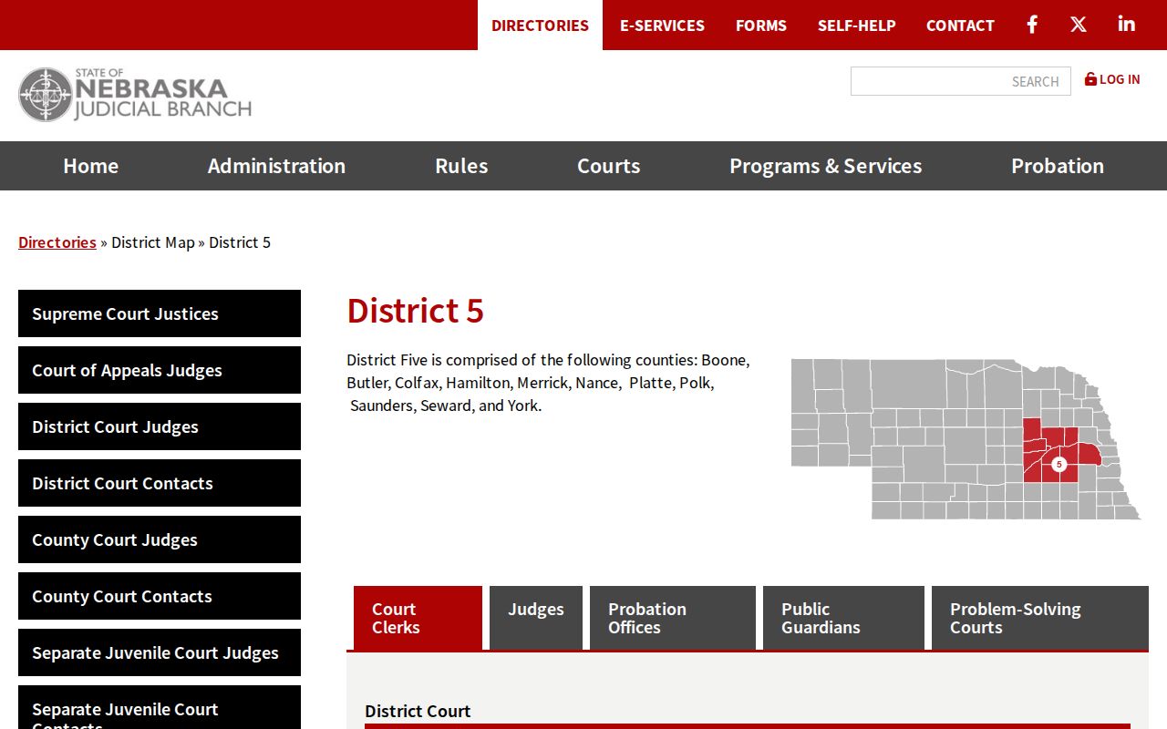 Current Nance County court contact in the Fifth Judicial District directory