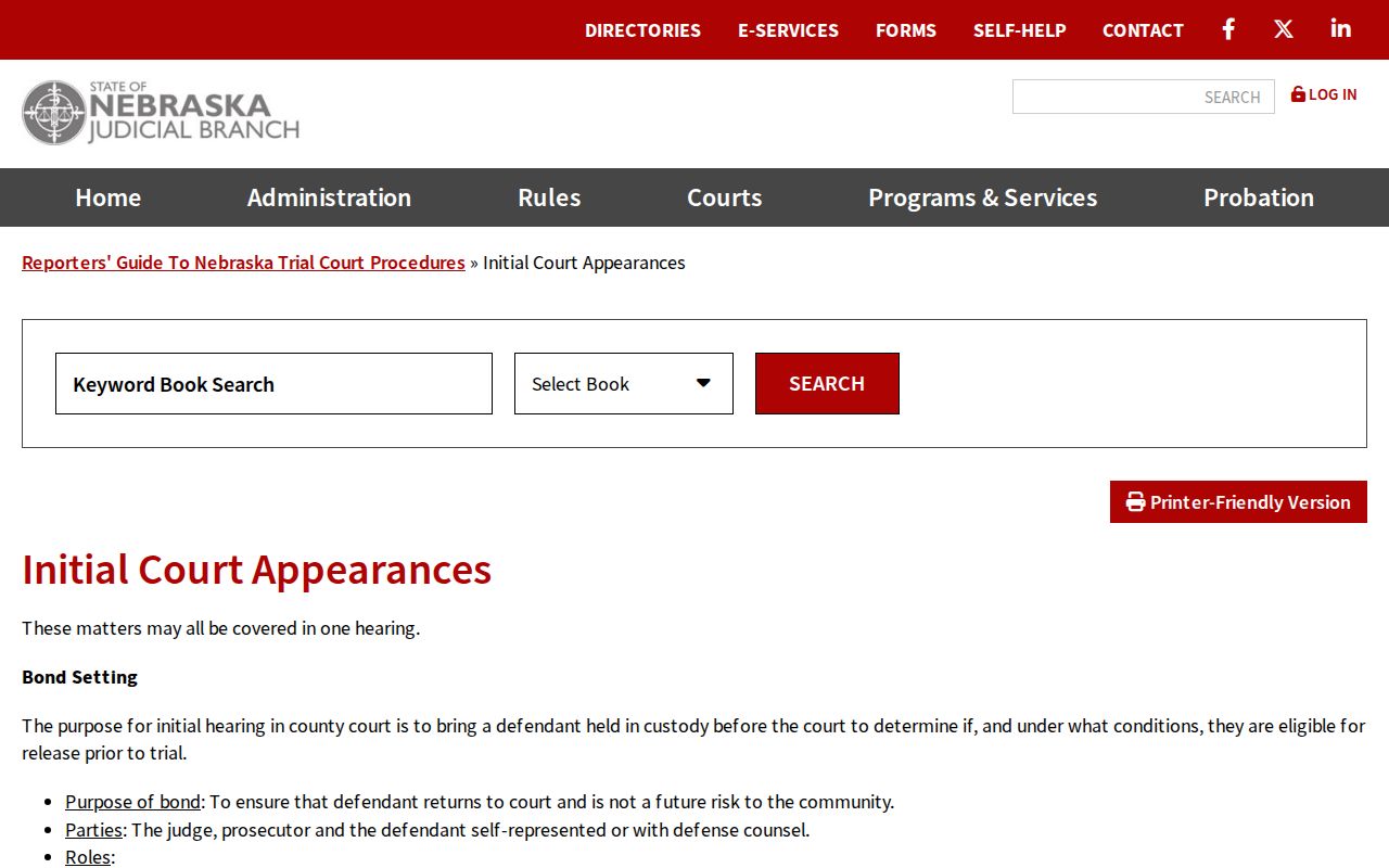 Nebraska initial court appearance bond factors