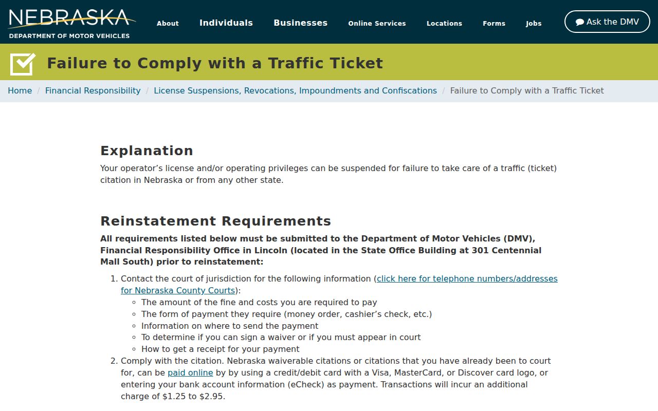 Nebraska DMV court-first compliance instructions