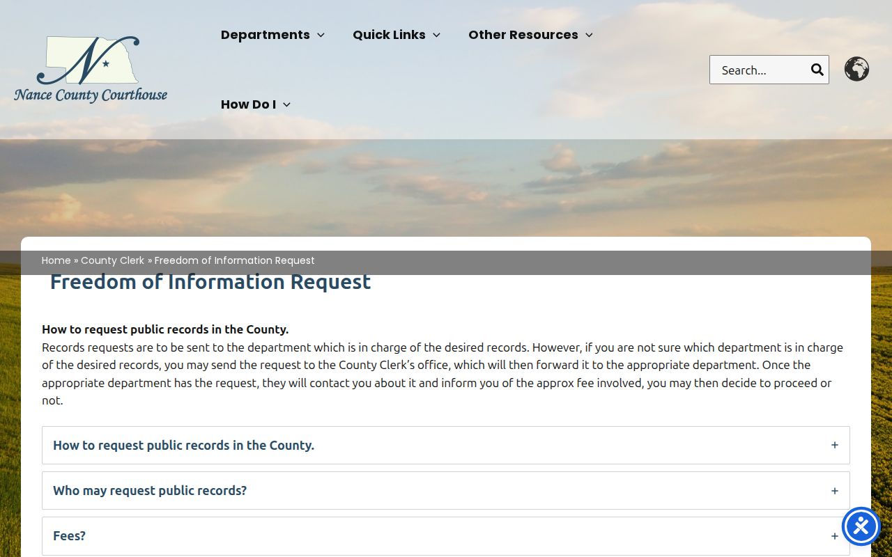 Nance County public-record request routing page