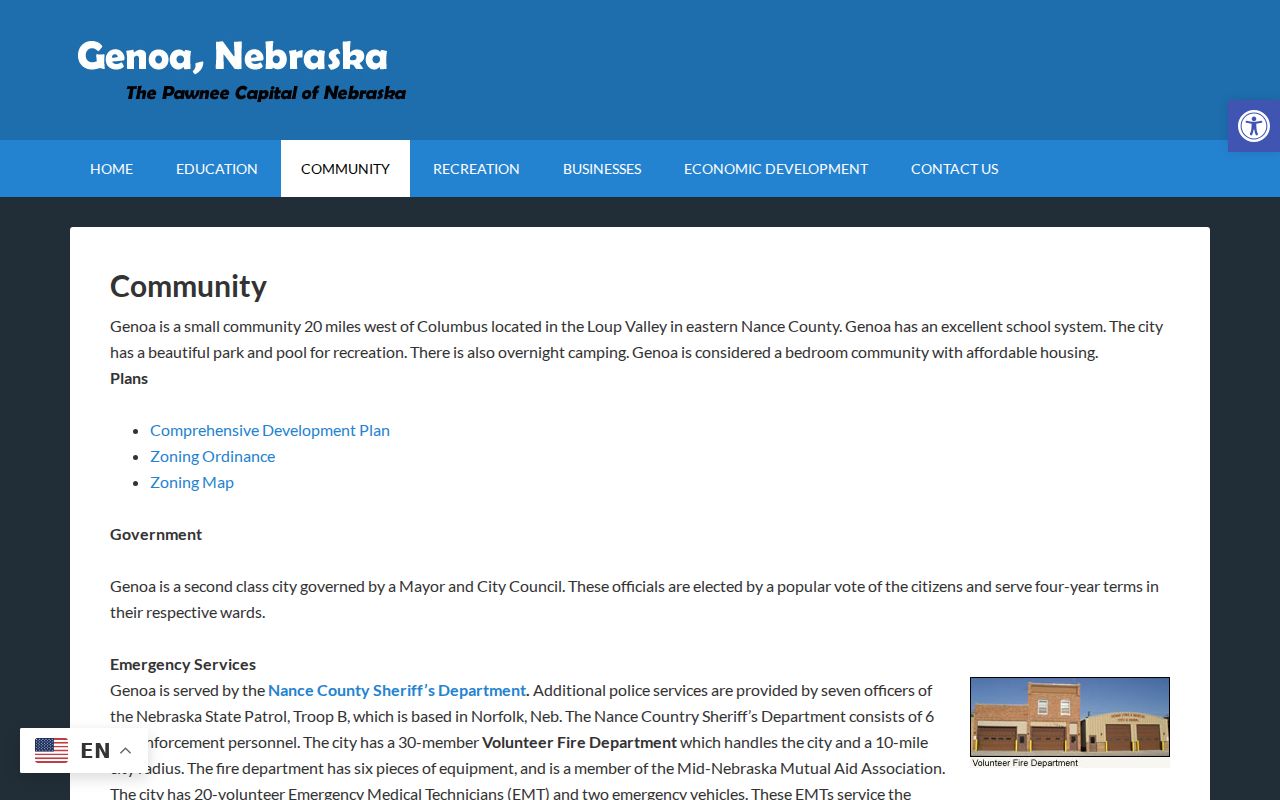 Genoa community page describing Nance County Sheriff service