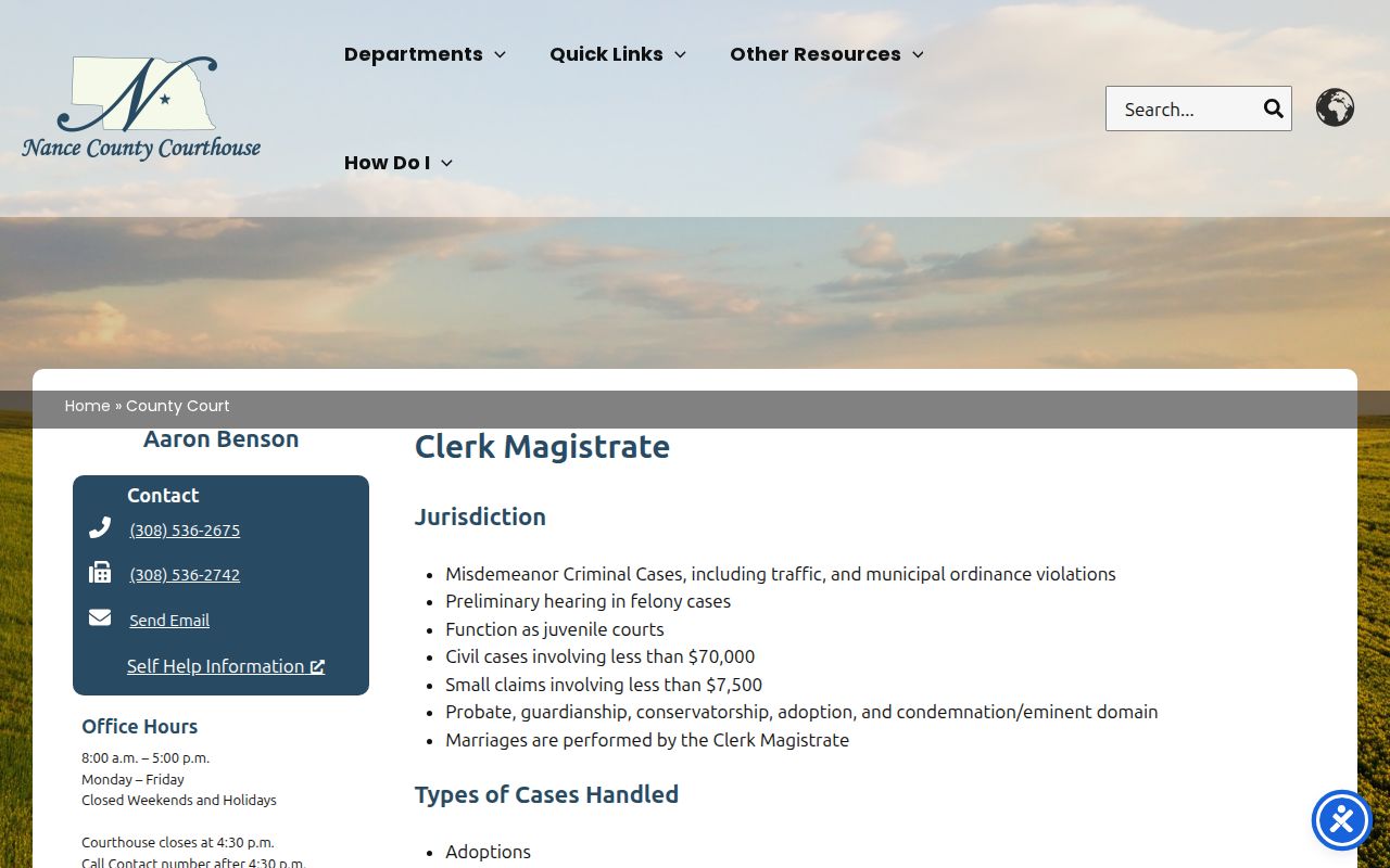Nance County Court jurisdiction and payment page